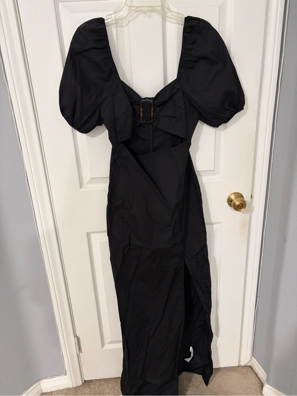 Nasty Gal Black Puff-Sleeve Buckle Cutout Maxi Dress
